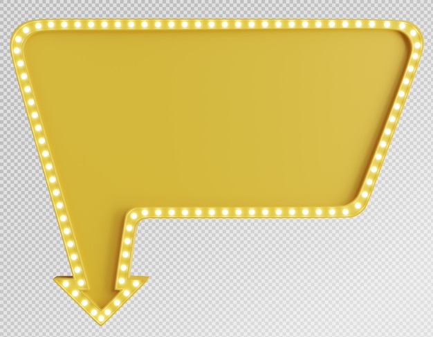 Rendering 3D d'un panneau d'affichage jaune avec une ampoule avec un fond isolé