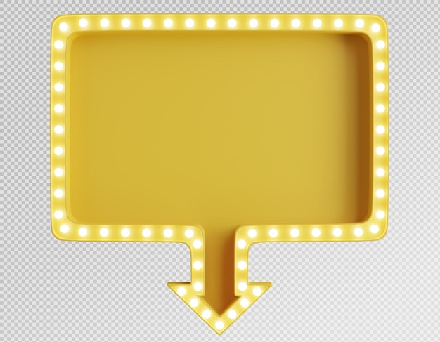 Rendering 3D d'un panneau d'affichage jaune avec une ampoule avec un fond isolé