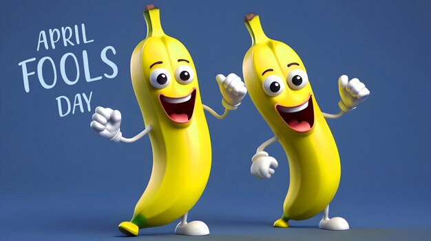 PSD rendering 3d de peau de banane de style dessin animé avec des mots joyeux jour des imbéciles images premium