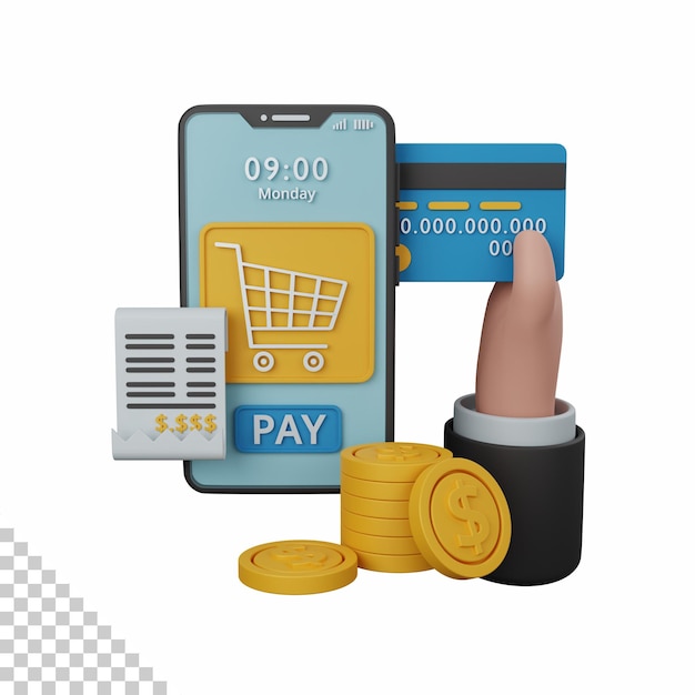 Rendering 3d pembayaran online terisolasi berguna untuk desain mata uang ekonomi dan keuangan bisnis
