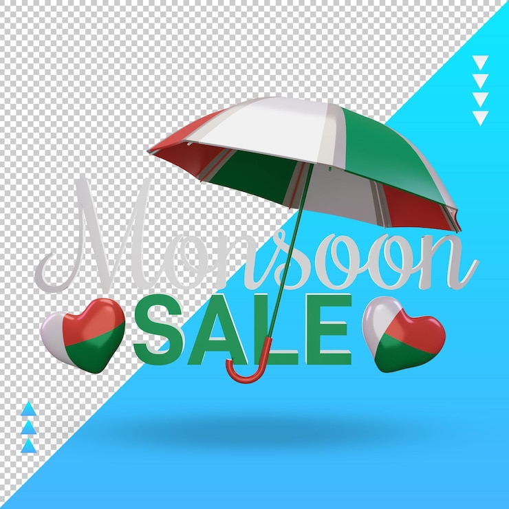 PSD rendering 3d penjualan muson bendera madagaskar tampilan depan