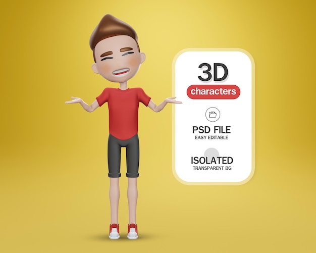 rendering 3d Personaggio dei cartoni animati in camicia rossa e sorriso di pantaloni neri