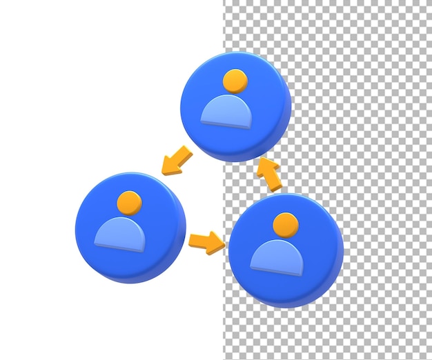 PSD rendering 3d de personnes d'affaires bleu-jaune ou de relations de réseau communautaire pour la conception de l'interface utilisateur