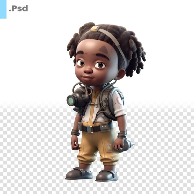 PSD rendering 3d d'un petit garçon afro-américain avec un modèle psd de sac à dos