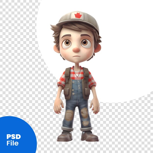 PSD rendering 3d d'un petit garçon avec une casquette et une combinaison modèle psd