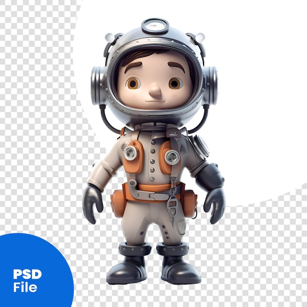 PSD rendering 3d d'un petit garçon dans une combinaison spatiale isolé sur fond blanc modèle psd