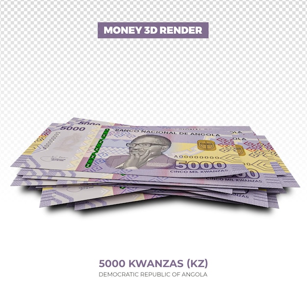 PSD rendering 3d de piles de billets de 5000 kwanzas angolais