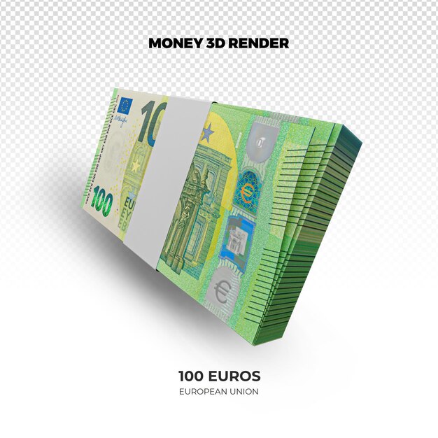 PSD rendering 3d des piles de billets de banque de 100 euros de l'union européenne