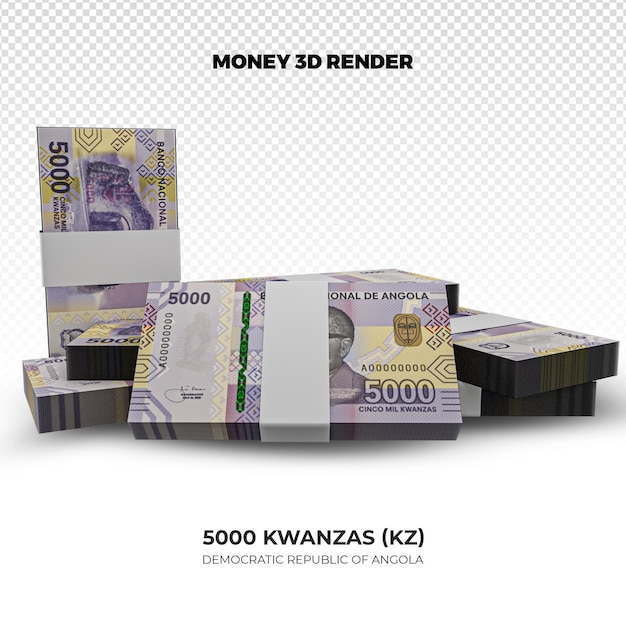 PSD rendering 3d de piles de billets de banque angolais de 2000 kwanzas