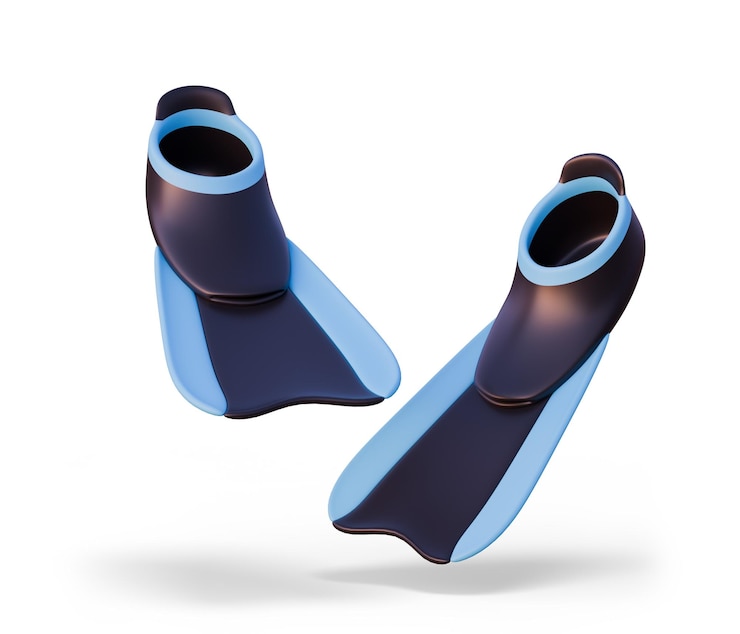 PSD rendering 3d pinne stilizzate con ombra attrezzature da immersione blu e nero illustrazione 3d