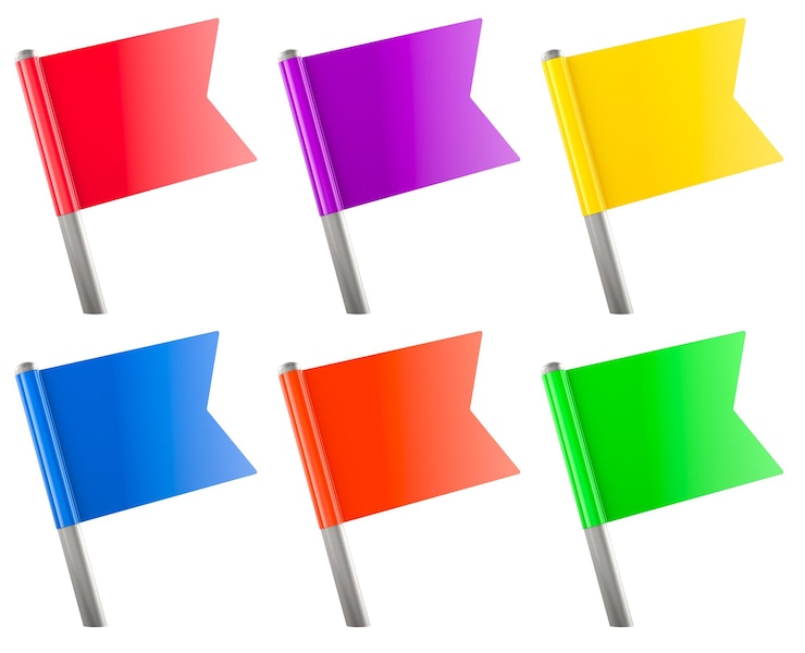 PSD rendering 3d de pinos de empuje de bandera de colores aislados en un fondo transparente