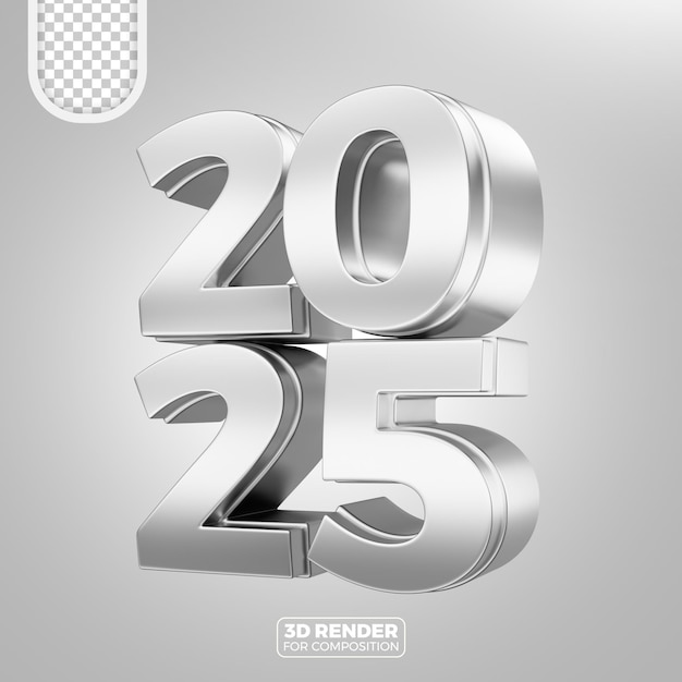 Rendering 3D de plata para el año nuevo 2025