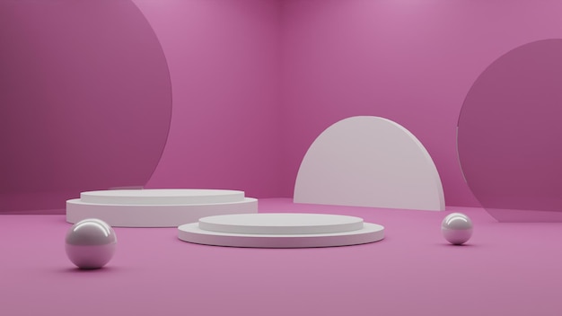 Rendering 3D podio bianco minimalista su sfondo rosa