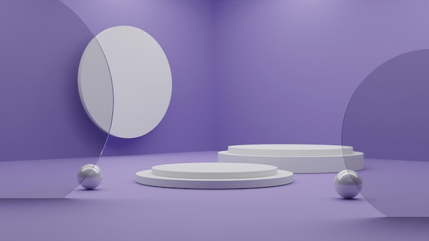 Rendering 3D podio bianco minimalista su sfondo viola