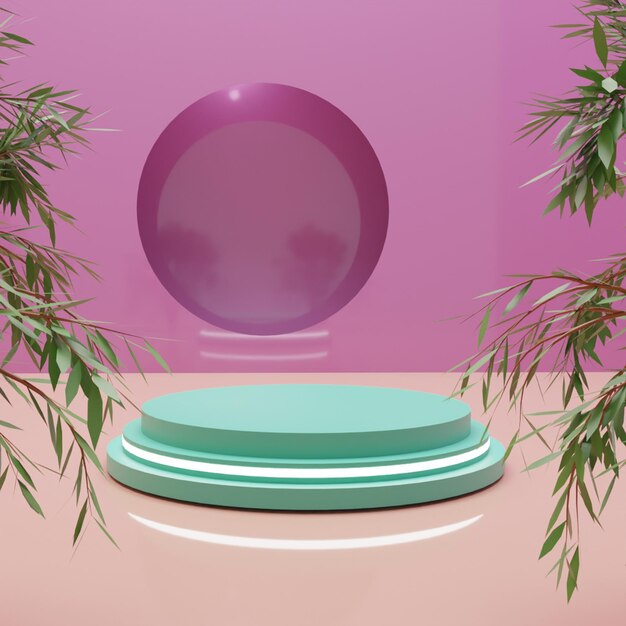 Rendering 3D podio verde su sfondo rosa Alta qualità