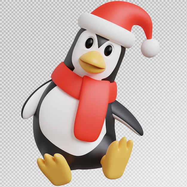 Rendering 3D de la pose du pingouin avec la saison de Noël