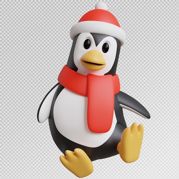 Rendering 3D de la pose du pingouin avec la saison de Noël