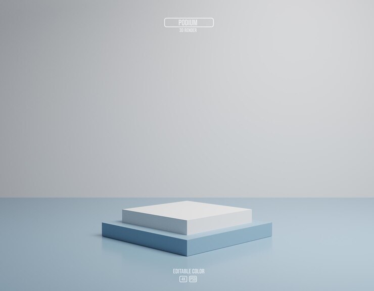 Rendering 3d Presentazione del prodotto con design minimale blu e bianco