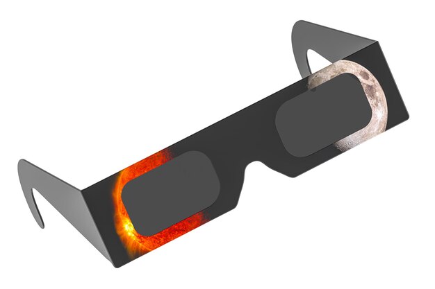 PSD rendering 3d de primer plano de las gafas de eclipse solar aisladas sobre un fondo transparente