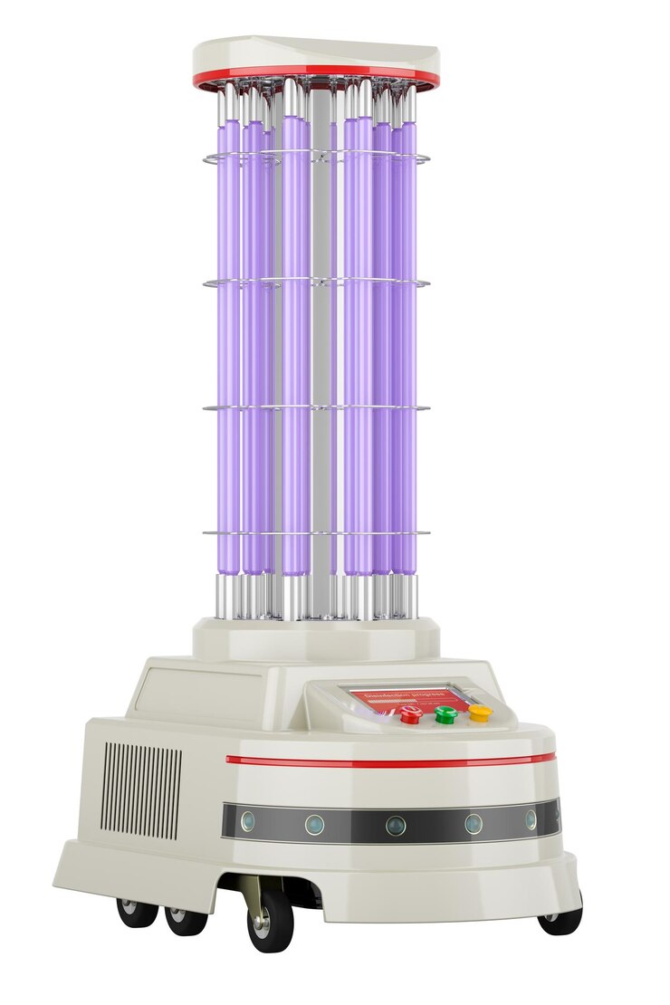 PSD rendering 3d de primer plano del robot de desinfección uvd aislado sobre un fondo transparente