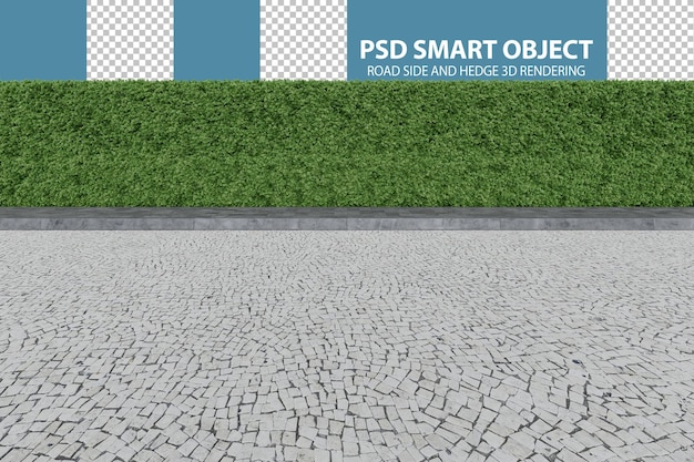 PSD rendering 3d réaliste d'objets isolés sur le côté de la route et de la haie