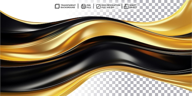 Rendering 3D réaliste de l'onde noire et dorée en cascade sur un fond transparent
