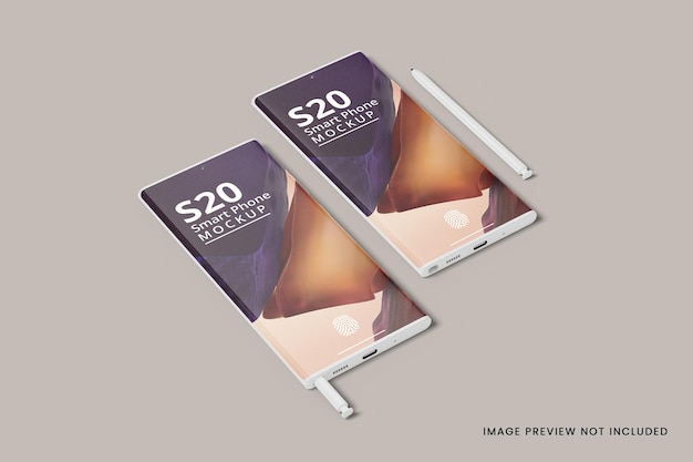 Rendering 3d realistico di due smartphone mockup