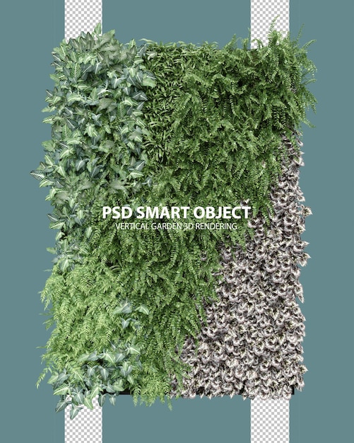 Rendering 3D realistico di giardini verticali di oggetti isolati