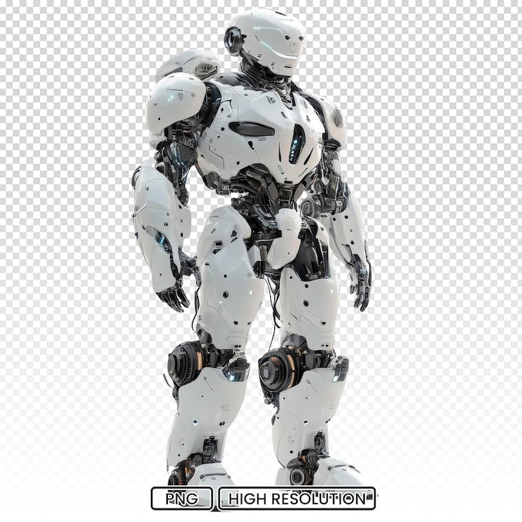 PSD rendering 3d de un robot futurista blanco aislado en un fondo transparente asistente humano