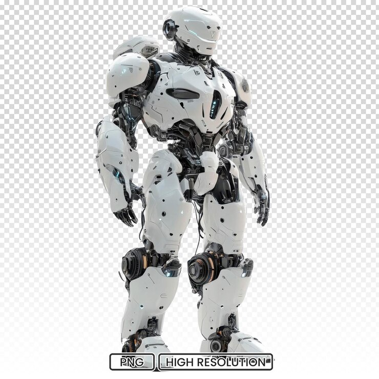 PSD rendering 3d de un robot futurista blanco aislado en un fondo transparente asistente humano