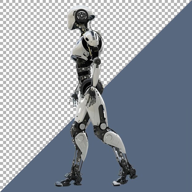 Rendering 3D d'un robot humanoïde qui marche sur un fond transparent généré par AI