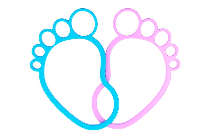 PSD rendering 3d rosa e blu del cuore dalle impronte di un bambino isolato su uno sfondo trasparente