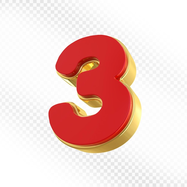 Rendering 3D rosso del numero 3
