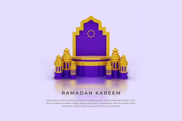 rendering 3d Saluti islamici del Ramadan Ornamenti 3d e podi islamici