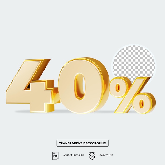 Rendering 3d sconto del 40% isolato in psd facile da comporre