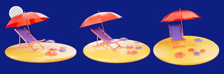 PSD rendering 3d sedia a sdraio e ombrellone icona di viaggio
