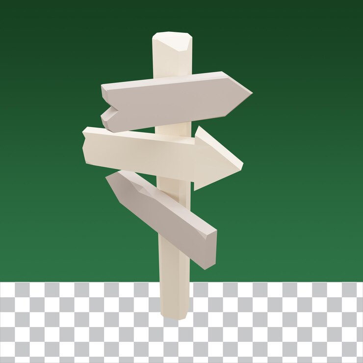 Rendering 3D Segnale Di Direzione In Legno Basso Poli Isolato