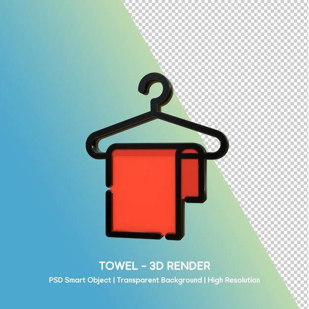 Rendering en 3D d'une serviette rouge accrochée à un étagère noir