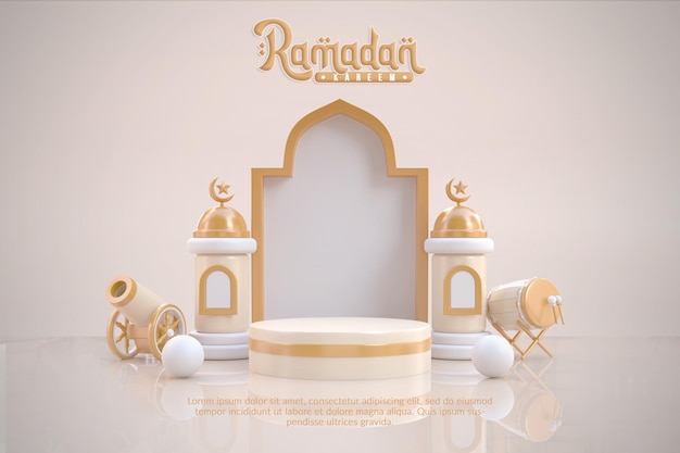 Rendering 3D Sfondo del podio islamico del Ramadan per la visualizzazione del prodotto