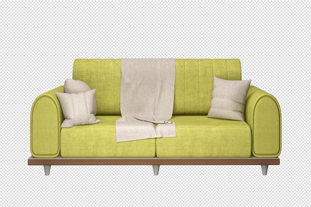 Rendering en 3D de un sofá minimalista aislado
