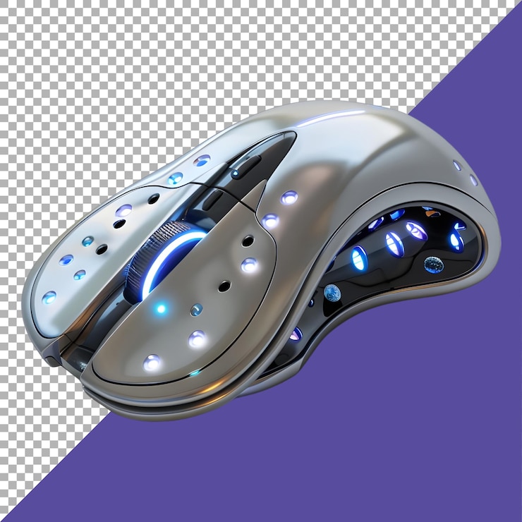 PSD rendering 3d d'une souris d'ordinateur futuriste sur un fond transparent généré par ai