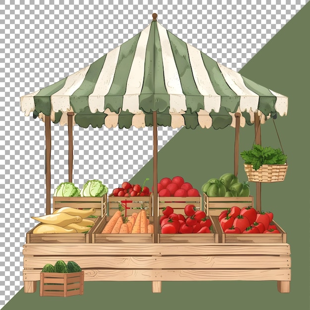 PSD rendering 3d d'un stand de légumes sur un fond transparent généré par ai