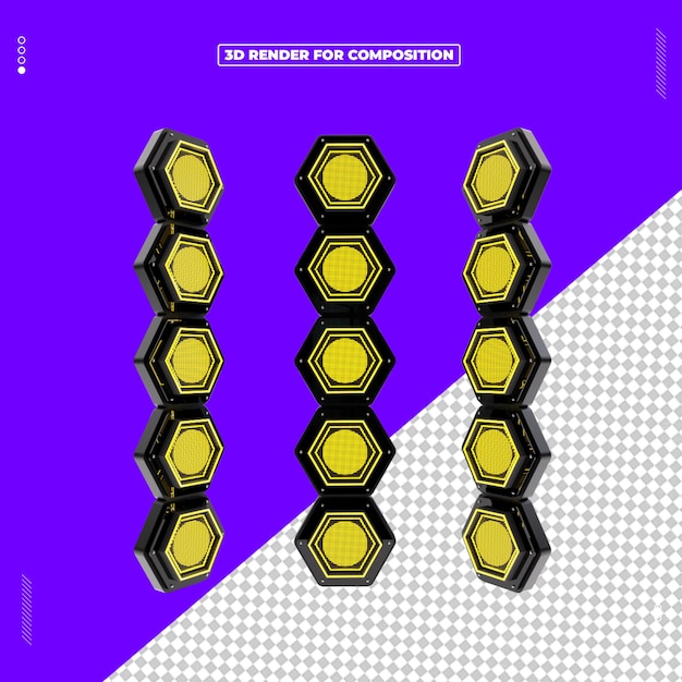 Rendering 3D de structures lumineuses hexagonales futuristes