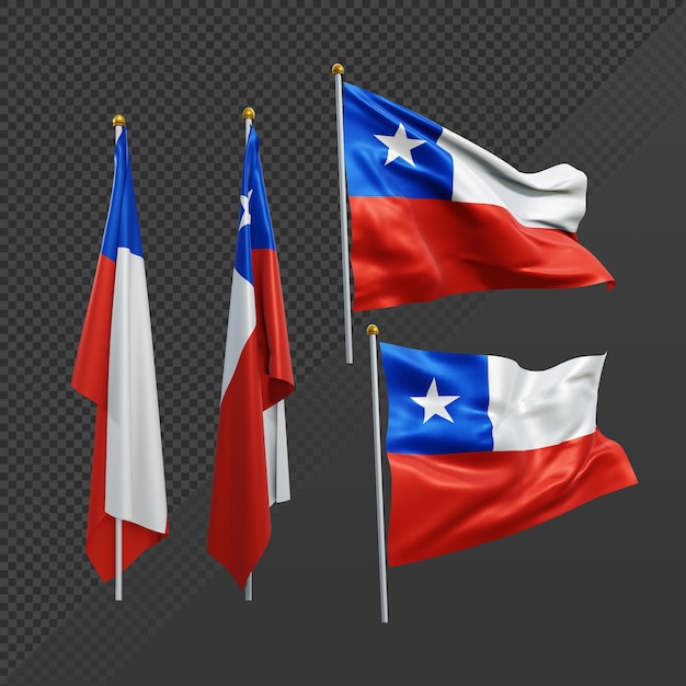 rendering 3d sud america cile bandiera svolazzante e senza svolazzi