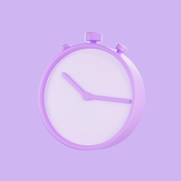 rendering 3d Sveglia di colore pastello viola Icona dell'orologio circolare 3D