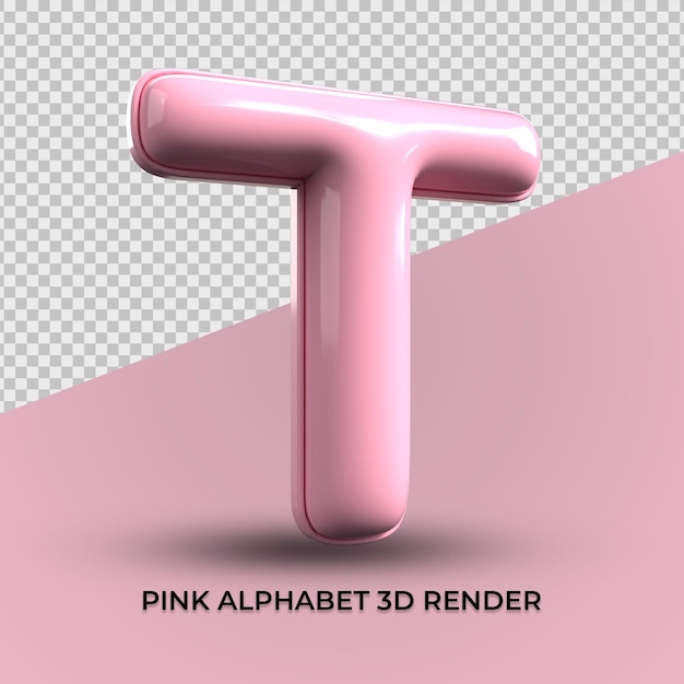 Rendering 3D T alfabeto plastica rosa carino