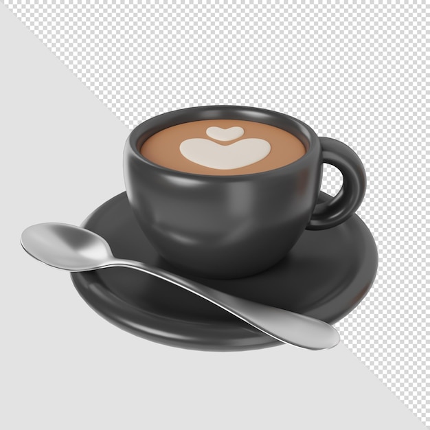 Rendering 3D tazza di caffè latte alla cannella cappuccino latte art