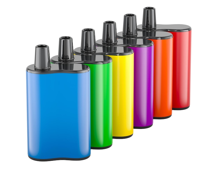 PSD rendering 3d de vapeadores desechables de color aislados sobre un fondo transparente