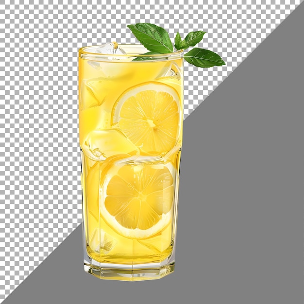 PSD rendering 3d d'un verre de jus de citron sur un fond transparent généré par ai