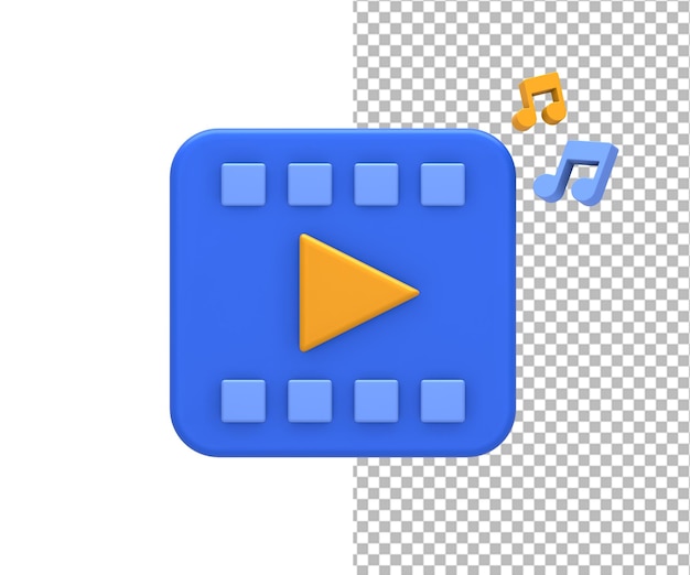 PSD rendering 3d de vidéo de musique en direct en ligne bleu jaune pour ui ux web, applications mobiles et médias sociaux